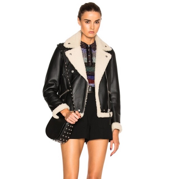 COACH Shearling Moto Leather Jacket 100% Lambswool NEW Size 4 - Picture 9 of 14